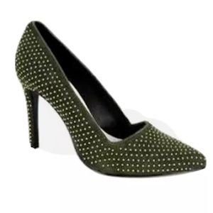 New Alice + Olivia Women's Dina Pumps Kid Suede Green Gold, Size 8.5 M New